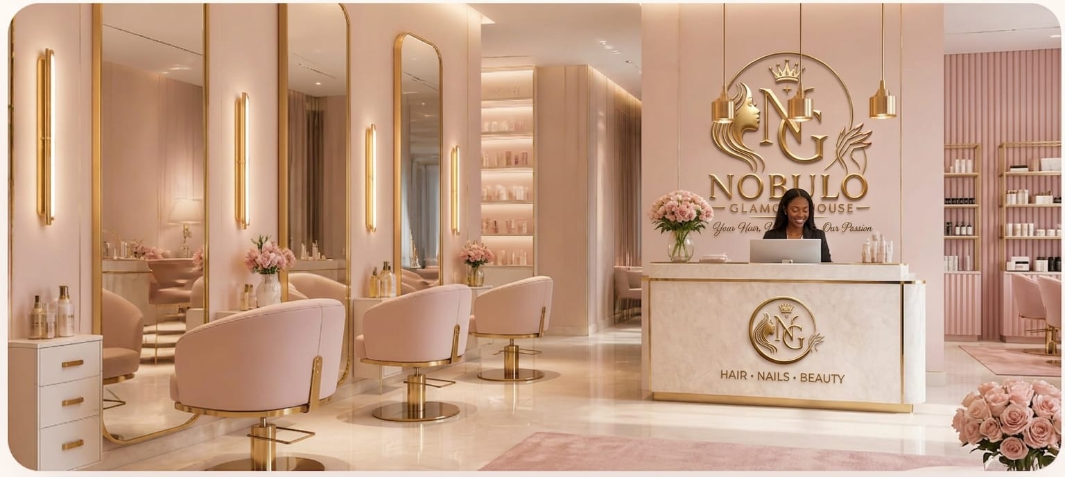 Interior of a luxury blush pink and gold beauty salon